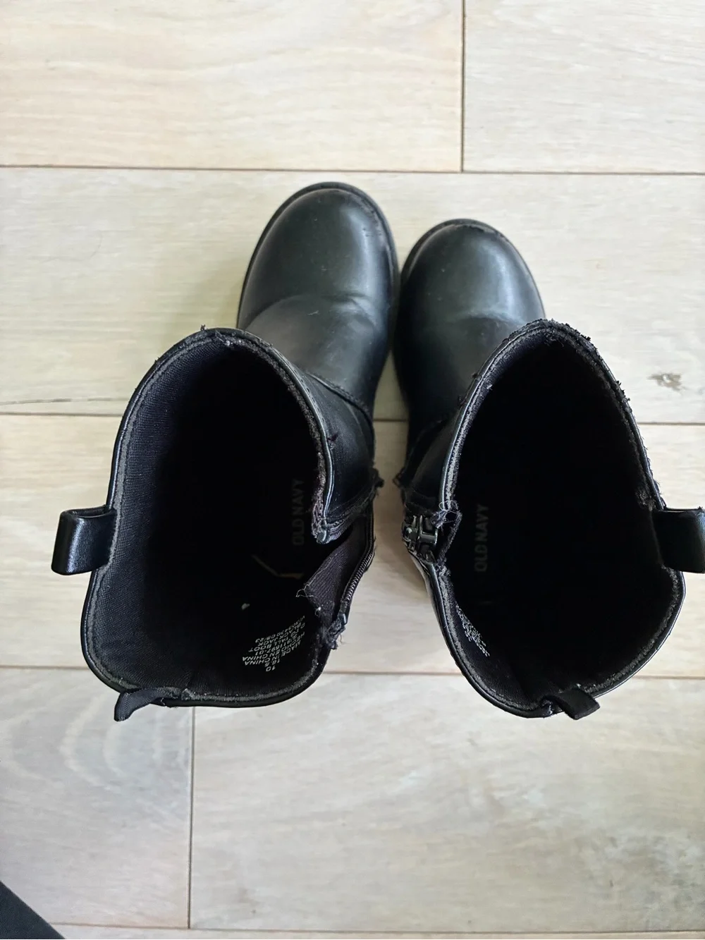 Old Navy Kids Black Zip-Up Leather Boots GUC Size 10